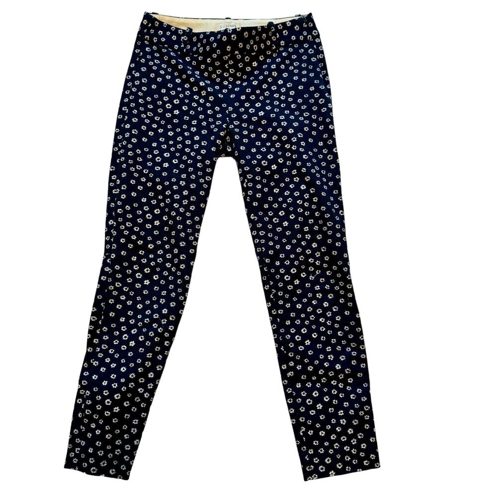 J by J. Crew Navy blue trousers white floral print Womens size 00 Ankle Cropped